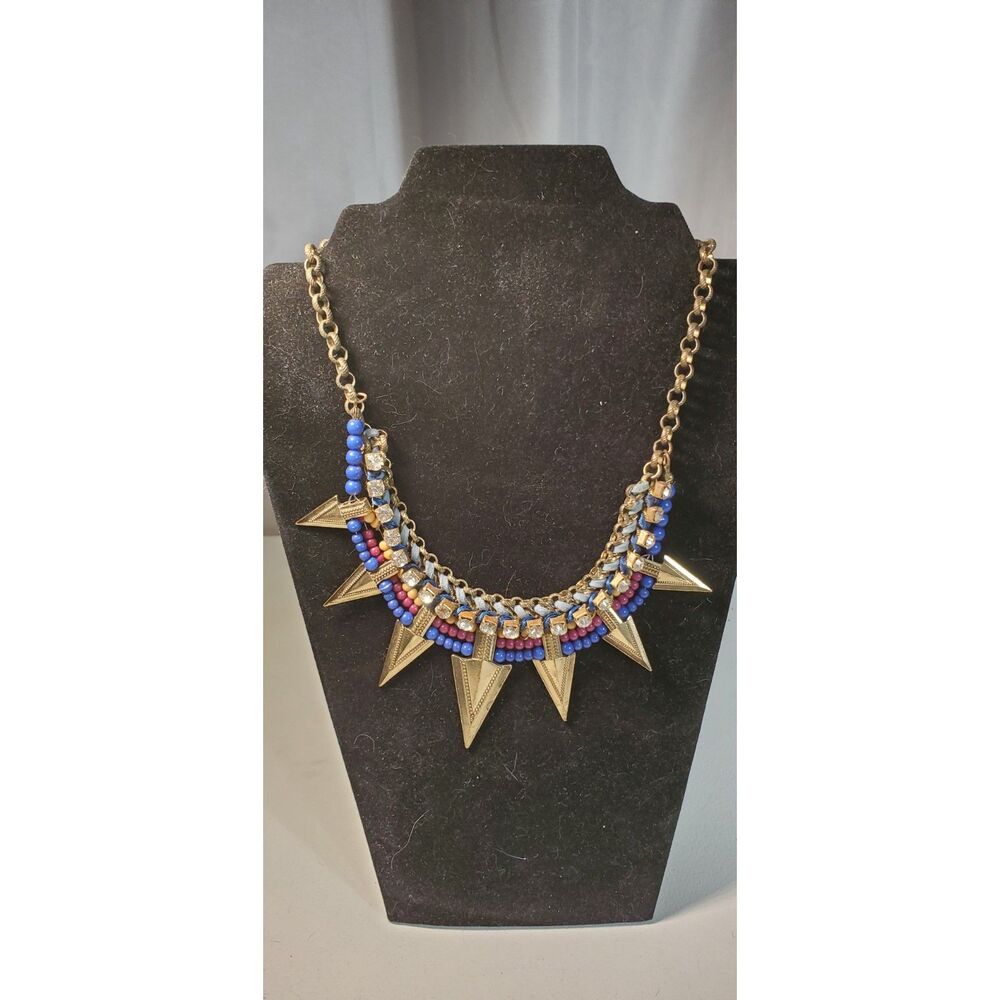 Arrow Necklace with light blue leather wrap and multi-colored beads